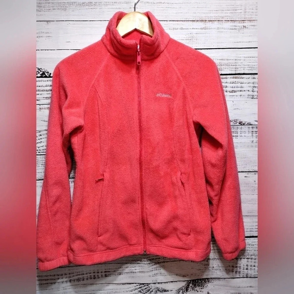 Columbia Fleece Peach‎ Geranium Pink Zip Up Jacket size Small Performance Cozy - Picture 1 of 6